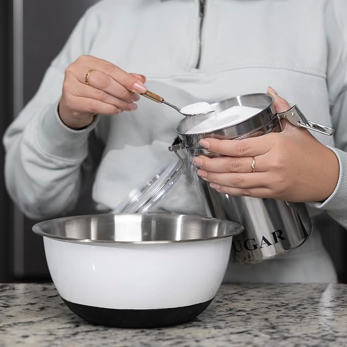 Fox Run Stainless Steel Sugar Container, 62 oz Canister with Transparent Lid