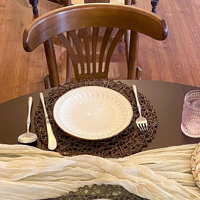 AHHFSMEI Paper Braided Round Placemats Set of 12 Natural Non-Slip Heat Resistant Table Mats for Dining Tables Woven Indoor & Outdoor Place mats(Coffee,12)