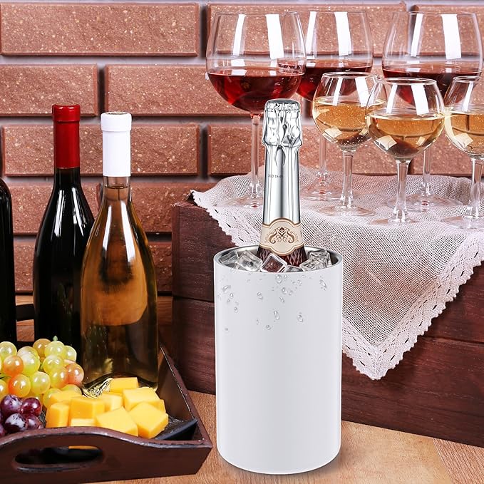 6 Pack Wine Chiller Bucket Wine Bottles Cooler Bulk, Stainless Steel Double Wall Insulated Champagne Ice Bucket for Parties,Fits for 750 ml Bottles (White)