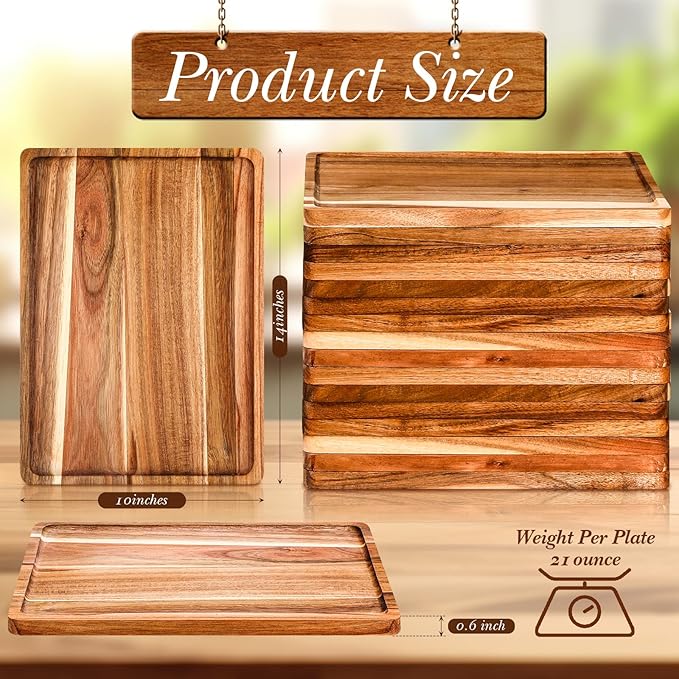 Roshtia 12 Pcs Acacia Wood Serving Tray Rectangular Wooden Serving Platter Christmas Dinner Plates Wood Cheese Charcuterie Board for Food Vegetable, Charcuterie, Appetizer (10'' X 14'' X 0.6'')
