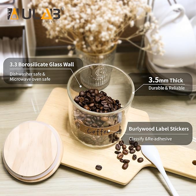 ULAB 3.5mm Thick Glass Food Container Set with Lid, 62.6 OZ Clear Storage Jar, Pack of 2, Glass Airtight Canisters set for Cookie, Pasta, Coffee Beans, USJ1005
