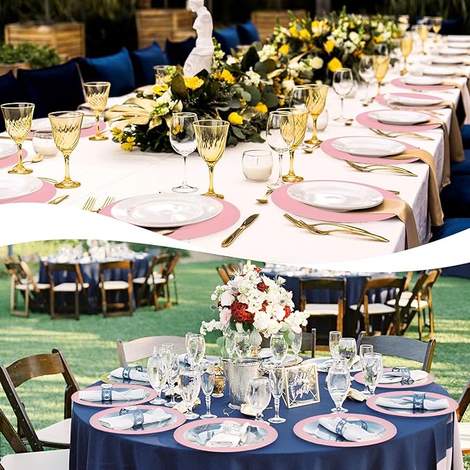 50 Pcs Pink Charger Plates, 13 Inch Round Plastic Chargers for Dinner Plates, Elegant Wedding Plate Charger Bulk, Reusable Chargers Serving Plates for Wedding Party Event Tabletop Decoration