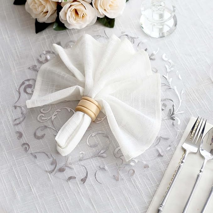 50 Pack 13" Silver Sheer Organza Placemats - Round Embossed Foil Flower Design Disposable and Elegant