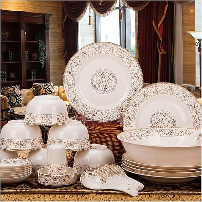 Luxury Stone Ware Tableware Set Tableware Dishes Plates Ceramic Combination Dinner Service Set of Bowls Dessert Plates Soup Plates Dinner Plates 58 Piece