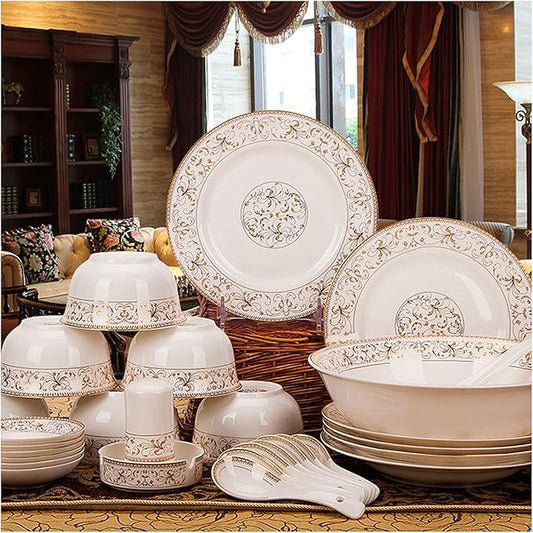 Luxury Stone Ware Tableware Set Tableware Dishes Plates Ceramic Combination Dinner Service Set of Bowls Dessert Plates Soup Plates Dinner Plates 58 Piece