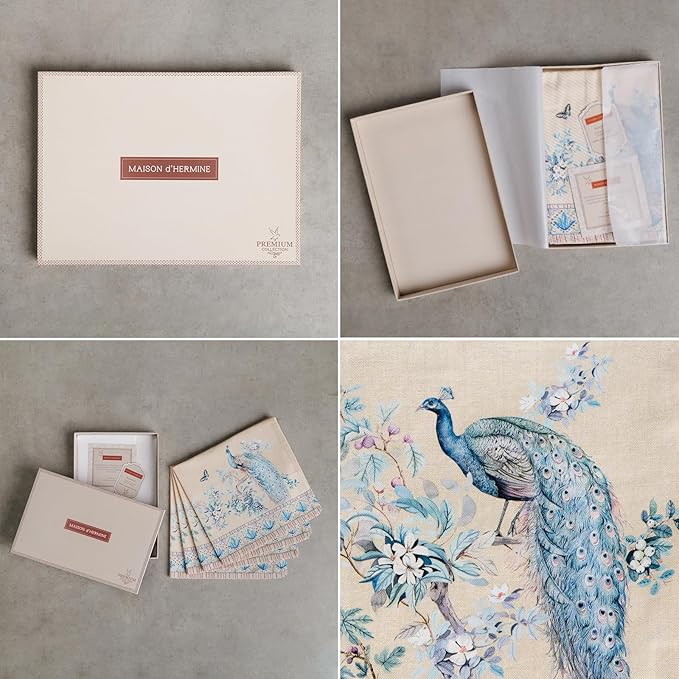 Maison d' Hermine Napkins 100% Combed Cotton Premium Set of 4 Decorative Cloth Napkin Washable Dinner Napkins for Holiday, Dinner, Wedding & Dining - Peacock Utopia - Sandy Beach (20”x20”)