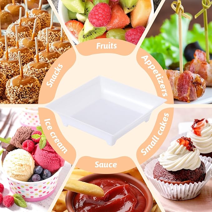 100 Pcs Mini Appetizer Plates Bulk 1 oz 2.4 Inch Square Plastic Dessert Plates Disposable Appetizer Tray for Wedding Shower Valentine's Salad Cake Afternoon Tea Birthday Party (White)