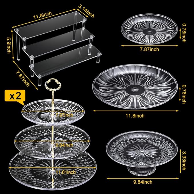 6 Pcs Acrylic Cake Stands Set Include Display Risers Cupcake Tower and Clear Round Dessert Trays Cake Table Holder for Wedding Baby Shower Decoration (Vivid Style)