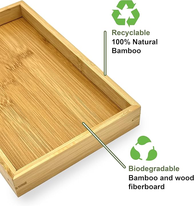 Bam & Boo Natural Bamboo Serving Tray Modern Rectangular (Bamboo, 17.75” x 11.8" x 1.2") for Food, Drinks, Decor, Vanity in Home, Kitchen, Bathroom, Coffee Table, Bed
