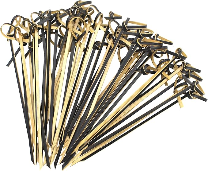 300pcs 4.7 IN Bamboo Cocktail Picks with Looped Knot,Nature Color,for Cocktail Party, Barbeque, Club Sandwiches (black-300pcs)