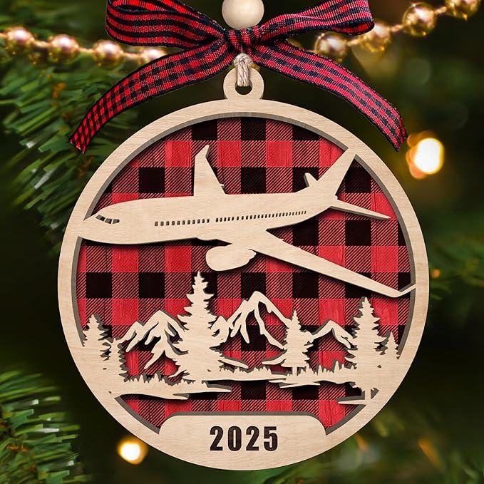 Airplane Ornaments 2025 - Airplane Christmas Ornament 2025 - Pilot Gifts for Men - Gifts for Travelers, Pilots, Crew, Men - Pilot Ornaments for Christmas Tree - Wood Ornament