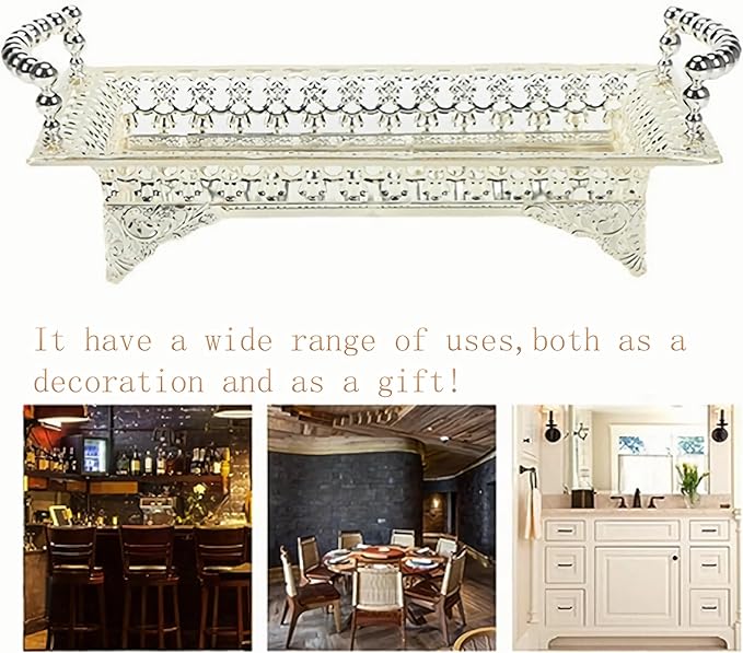 Rectangle Metal Fruit Tray, Vintage Serving Tray with Handle,Party Decorative Food Dessert Storage Plate for Kitchen Countertop Party Wedding,Sliver