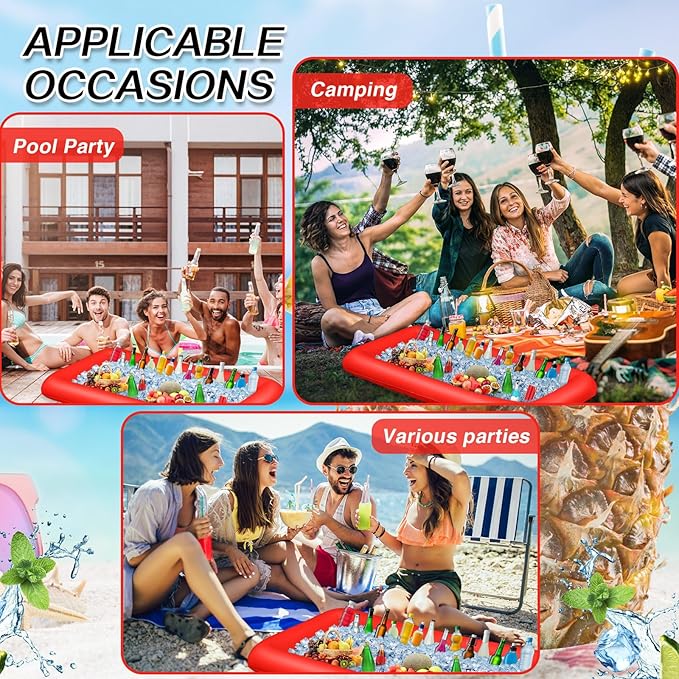 Leitee Inflatable Serving Bar with Drain Plug 52 x 24 x 5'' Inflatable Ice Serving Buffet Bar for Party Food Cooler Buffet Drink(Red,Basic Style)