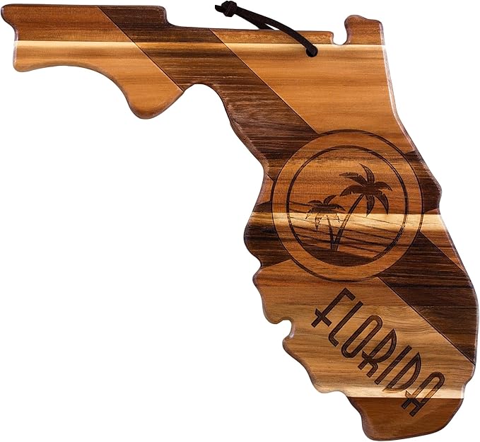 Totally Bamboo Rock & Branch Origins Series Florida State Shaped Cutting Board and Charcuterie Serving Tray, Includes Hang Tie for Wall Display