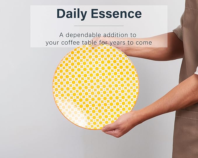 ONEMORE Colorful Dinner Plates Set of 6,10.5 inch Porcelain Salad Plates - Microwave, Oven & Dishwasher Safe Large Ceramic Plate for Pasta, Pizza - Geometric Style Scratch Resistant - Assorted Colors