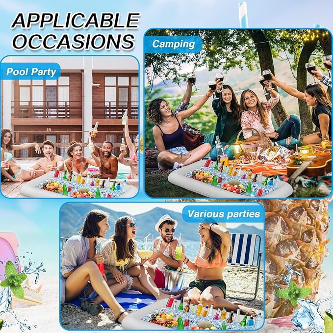 Leitee Inflatable Serving Bar with Drain Plug 52 x 24 x 5'' Inflatable Ice Serving Buffet Bar for Party Food Cooler Buffet Drink(White,Basic Style)