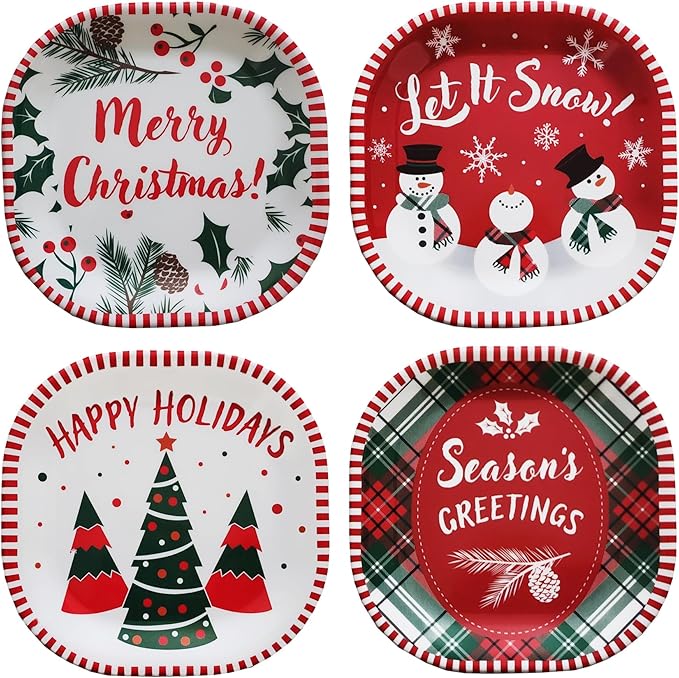 Kane Christmas 8-inch Melamine Appetizer Plates, Set of 4, for Dinner and Decorating, Salad or Dessert Dinnerware