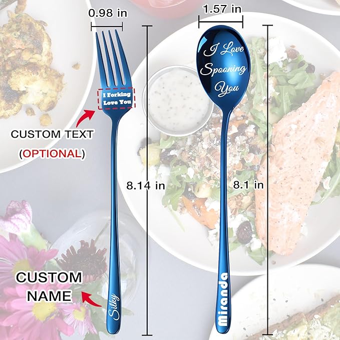 Custom Fork and Spoon Kit Flatware Set, Personalized Stainless Steel Engraved Name Text Dates, Customized Lover Gifts for Couples Boyfriend Girlfriend Birthday Christmas Gift - 6 Colors