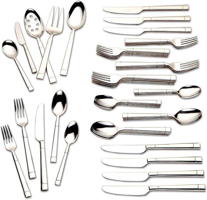 Kate Spade New York Fair Harbor Flatware Set, 18/10 Stainless Steel, 45-Piece| (Pack of 2)