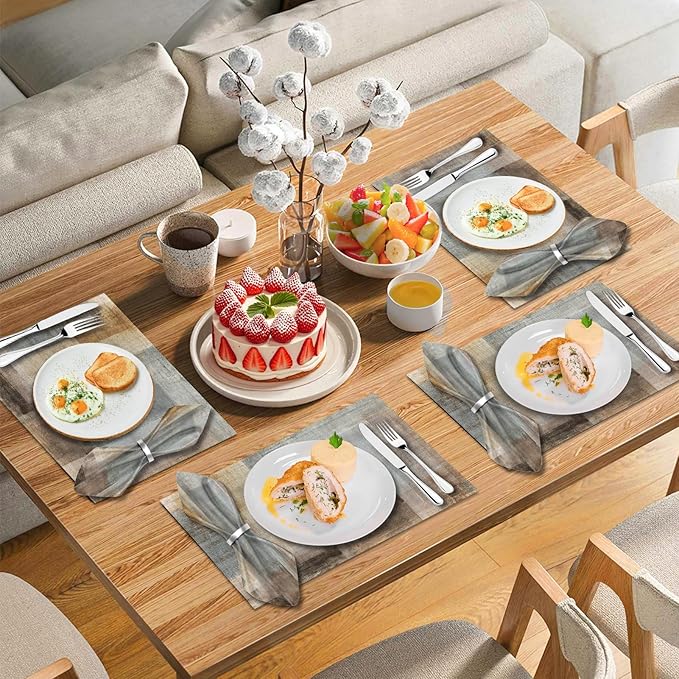 Mcalk 4 Each Brown Placemats and Cloth Napkins Set of 8, Modern Art Placemat, Abstract Grey Cloth Napkin for Home Kitchen Decor (Placemats 18 "x12 Napkins 18 "x18)