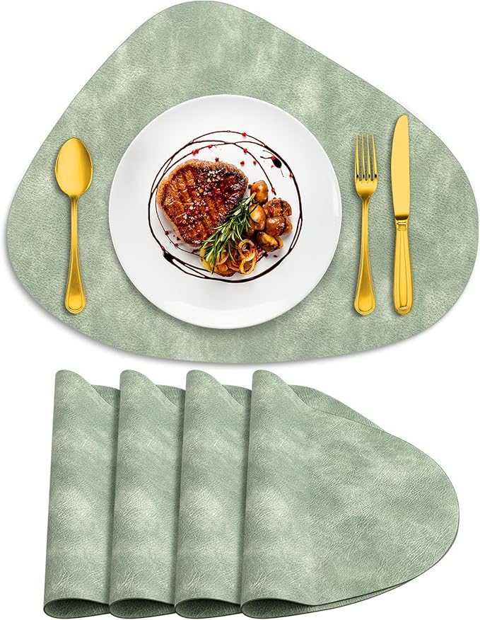 ADRIMER Placemats, Heat Resistant Round Placemats Set of 4 Washable 13 x 17 Inch, Waterproof Table Mats Wipeable for Kitchen, Dining Room Table Christmas Decor, Green