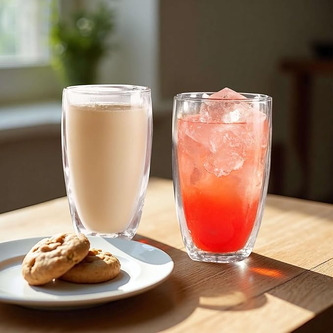 MESNEY 17oz(500ml) Double Walled Glass Coffee Mugs, Glass Coffee Mugs Set of 6, Insulated Clear Cappuccino Latte Mugs for Home, Cafe & Restaurant, Durable Stackable Drinking Glasses