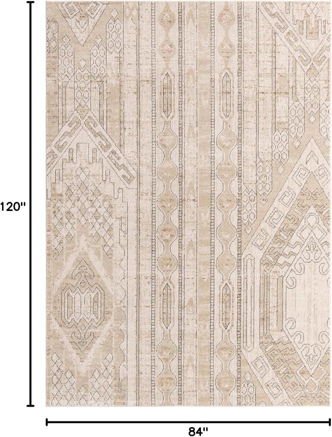 Rugs.com Oregon Collection Rug – 7' x 10' Ivory Low-Pile Rug Perfect for Living Rooms, Large Dining Rooms, Open Floorplans