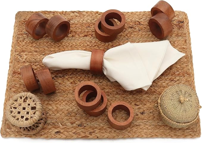 Napkin Rings for Dining Table, Classic Farmhouse Style, Holiday and Party Decor, Table Setting Accessories (Brown, 12.)