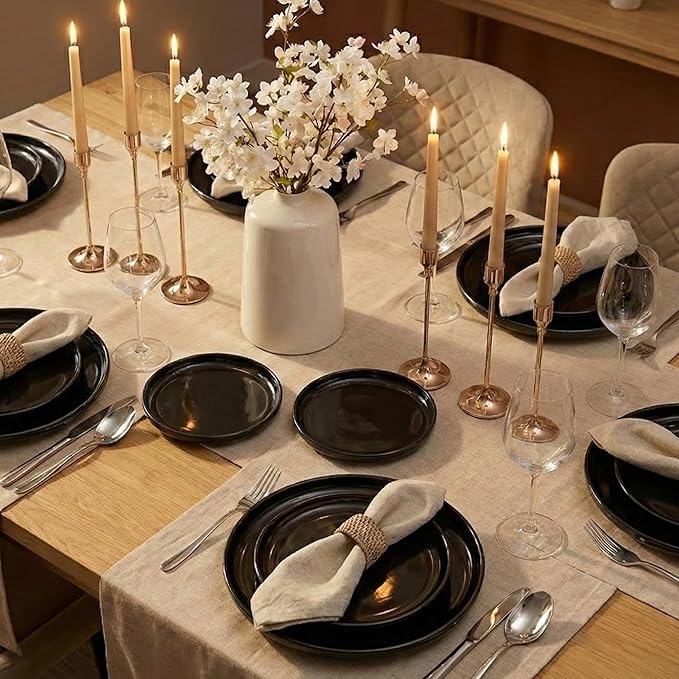 Black Dinner Plates Set of 4,Ceramic Dining Plates 10 Inch,Large Salad Plate,Stoneware Kitchen Plate for Pizza,Steak,Scratch Resistant,Microwave and Dishwasher Safe