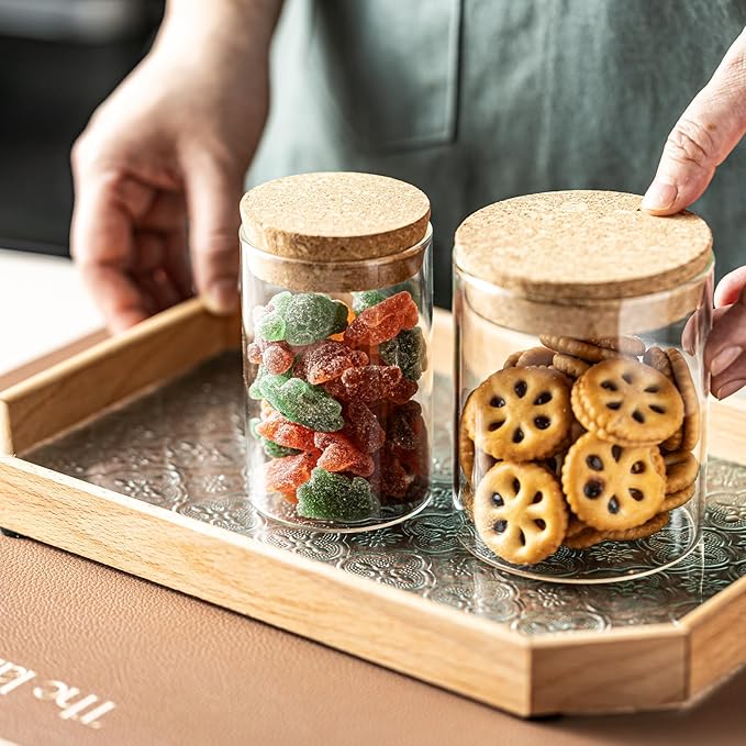 Airtight Glass Storage Containers with cork Lid, for Kitchen Pantry Organization and Storage jar，Ideal for Coffee Beans Snacks Flour Cereal Sugar Tea (2.55in*2pcs and 3.34in*2pcs)