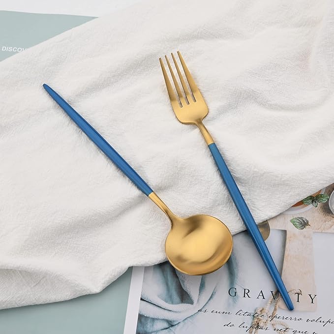 18/10 Stainless Steel Matte Flatware Set (1, Blue Gold)
