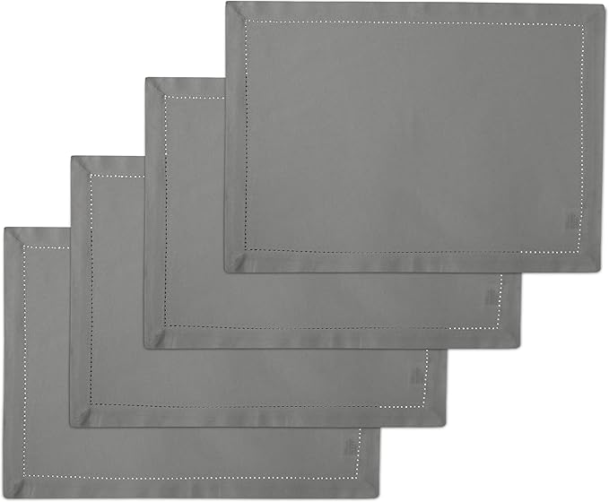 Encasa Homes 100% Pure Cotton Hemstitched Dining Table Placemats of Size 19 x 13 inch (Rectangular) - Grey - Set of 4 | Perfect for Party, Home, Cafes, Restaurant & Hotels - Machine Washable