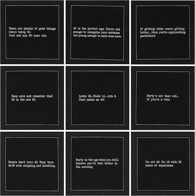 Five Star Funny 40th Birthday Quotes | Black Cotton Cocktail Napkins | 50 Luxury Disposable Beverage Napkins with Witty Bar Quotes | Drink Napkins for Parties, Bars, Weddings & Game Nights