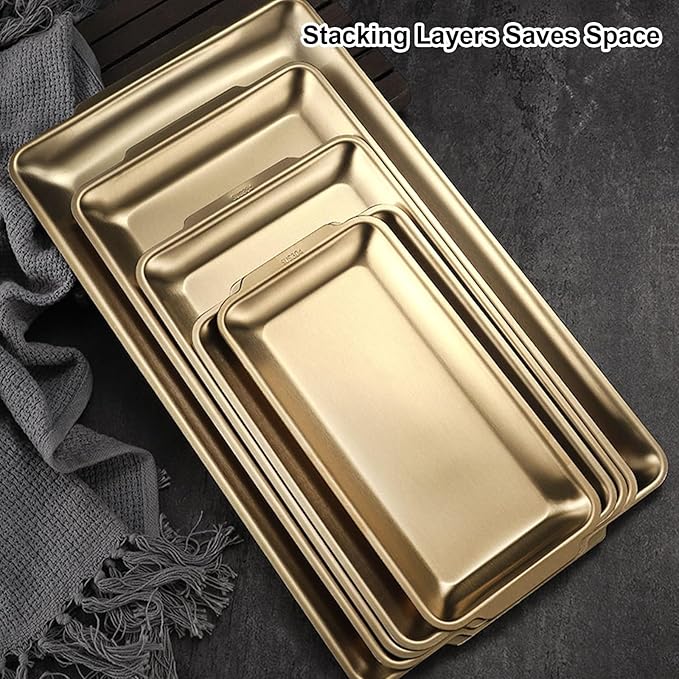 Baking Sheet, Sheet Pans for Baking Stainless Steel, Rectangle Metal Serving Tray with Handles for Dining, Party, Buffet, Dishwasher(Gold,22 * 11cm/9 * 4in)