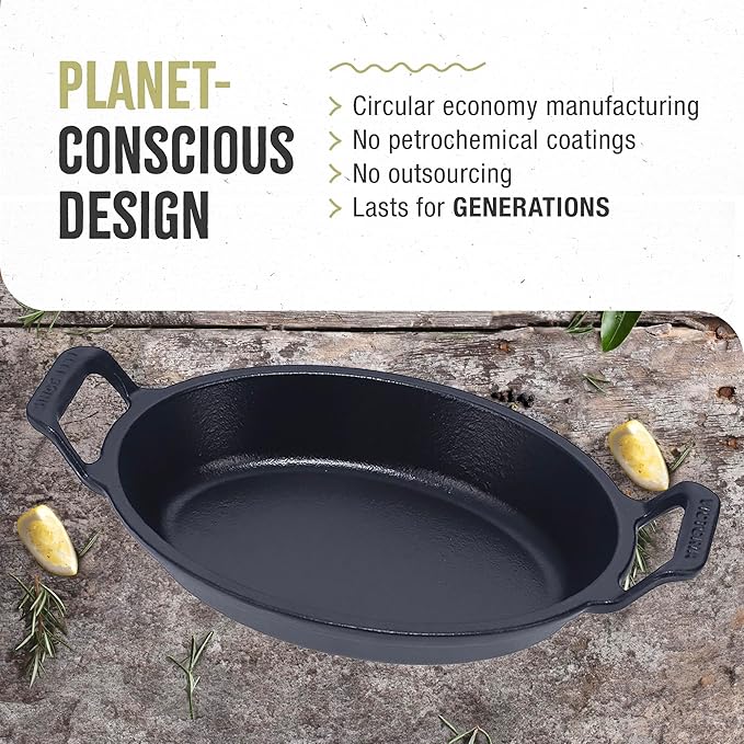 Victoria Mini Oval Cast Iron Casserole Dish, Preseasoned Baking Dish for Appetizers, Side Dishes, Soufflés, and Single Servings, Made in Colombia