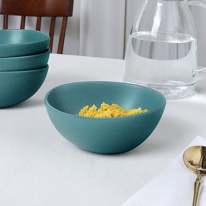 fanquare 22oz Green Matte Salad Bowls Set of 4, Porcelain Kitchen Serving Bowl for Pasta, Soup, Prep, Ramen, Microwave Safe, 6.5"