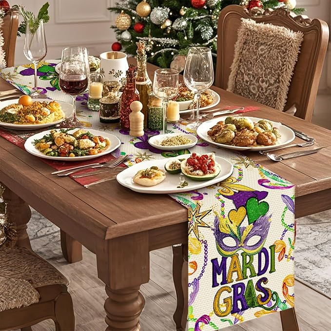 Green Gold Hearts Table Runner Seasonal Holiday Kitchen Dining Linen Table Decoration for Indoor Outdoor Home Party Decor 13 x 72 Inch