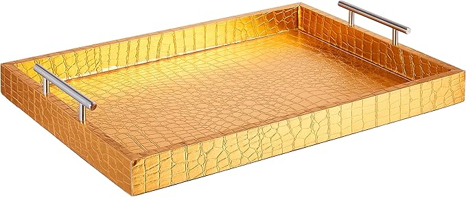 American Atelier Alligator Tray with Metal Handles, Gold