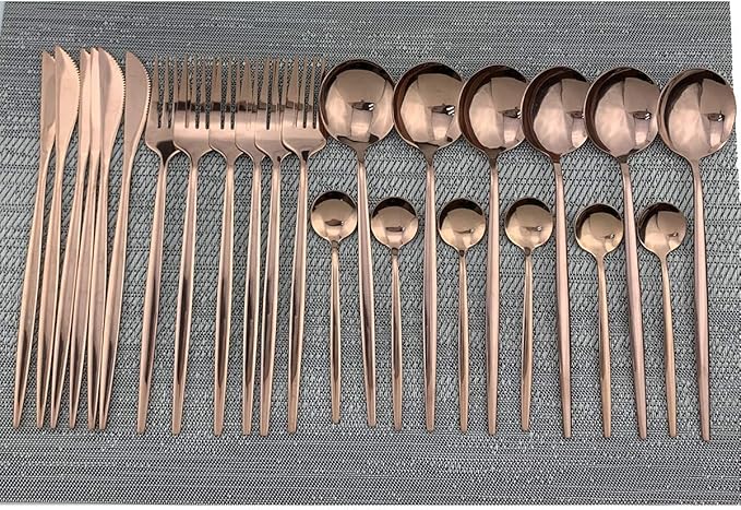 Gugrida 24-Piece Silverware Set - 18/10 Stainless Steel Reusable Utensils Forks Spoons Knives Set, Mirror Polished Cutlery Flatware Set, Great for Family Gatherings & Daily Use (6 set, Copper)