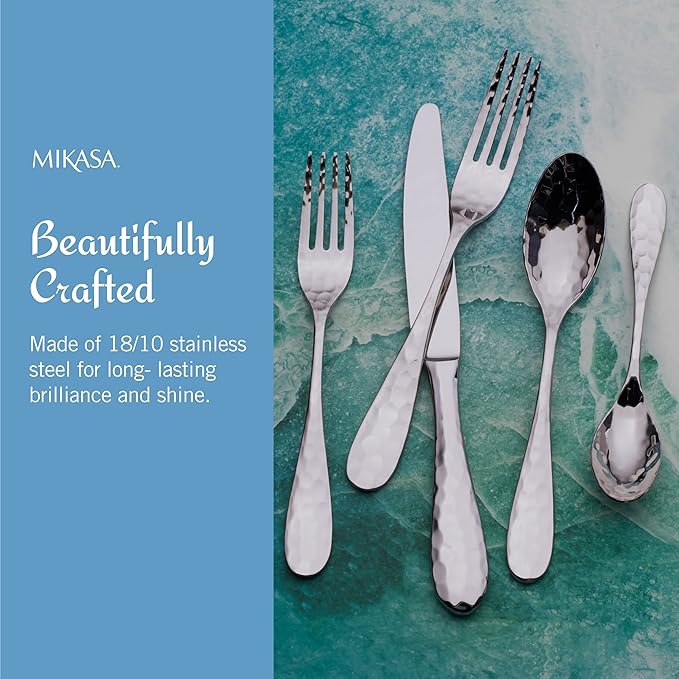 Mikasa, Lilah Flatware Service for 8, 45 Piece Set, 18/10 Stainless Steel, Silverware Set with Serving Utensils (Pack of 2)