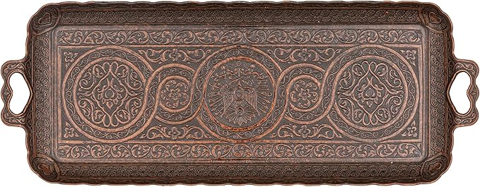 Alisveristime Turkish Ottoman Coffee Tea Beverage Serving Rectangle Tray (Small Tray) (13 INC*5.5 INC) (Copper)