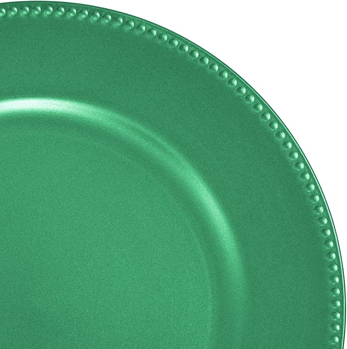 24 Pcs Green Dinner Plates, 13" Round Beaded Decorative Chargers for Wedding, Holiday, Baby Shower Events (Green)