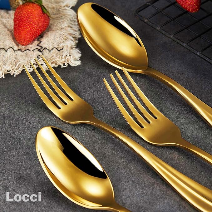 Locci 20 Pieces Gold Silverware Set,18/10 Stainless Steel Flatware Set,Cutlery Set for 4,Dishwasher Safe (Gold)