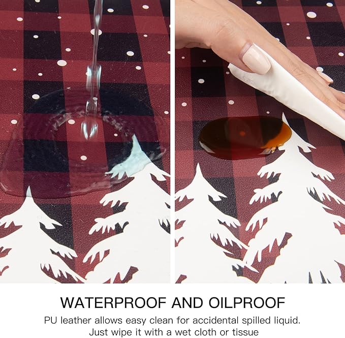 QIYI Christmas Placemats Set of 6, 12x18 Inch PU Leather Place Mats for Kitchen Dinning, Heat Resistant Anti Slip Winter Table Mats, Waterproof Wipeable Placemat Party Table Décor, Red Buffalo Plaid