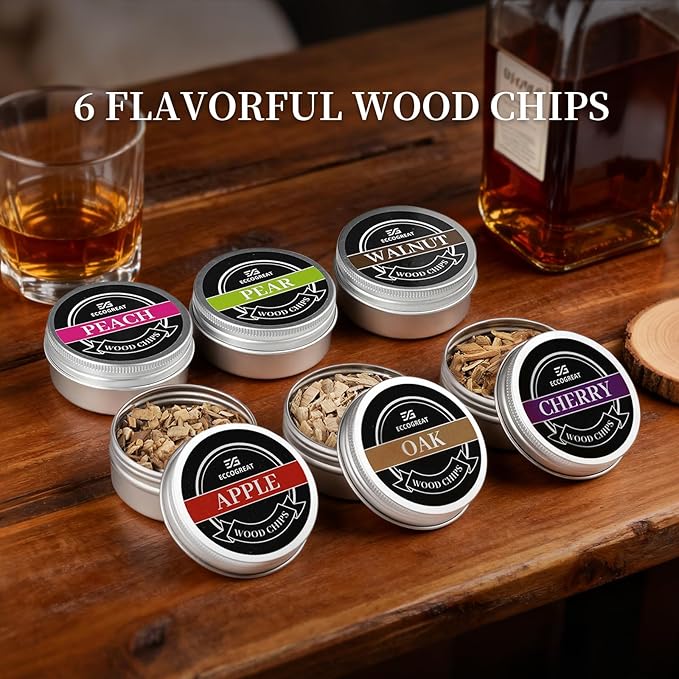 Whiskey Smoker Kit with Torch & 6 Flavors Wood Chips - Premium Bourbon Cocktail Smoker Set,Old Fashioned Drink Smoker Kit, Christmas Gifts for Men, Dad, Husband (Butane Not Included)