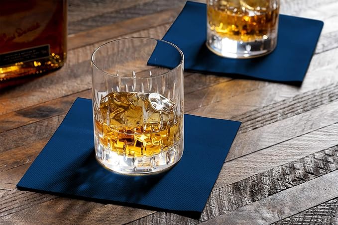 Disposable Blue Cocktail Napkins Paper - 4" x 4" High-End Linen-Like Beverage Party Square Paper Napkin Pack for Bar, Cafe, Restaurant, Christmas, Birthday, Wedding, Baby Shower - 100 Count