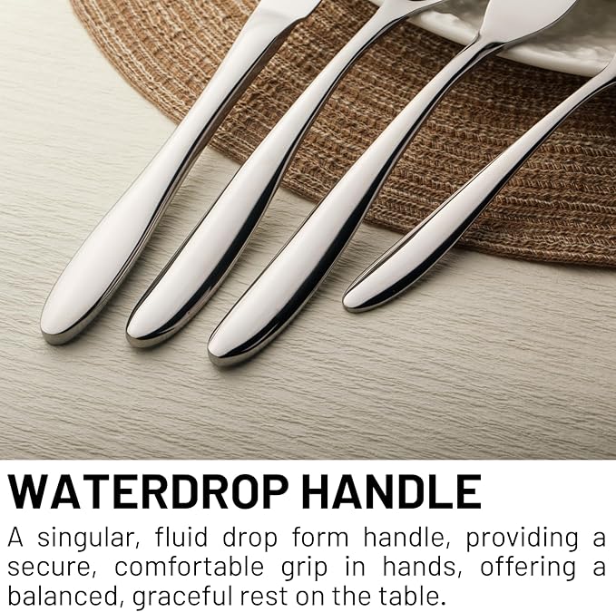 VIVANI 16 Piece Slender Silverware Set for 4, Forged Stainless Steel Flatware Set with Steak Knives, Waterdrop Handle Cutlery Set for Home, Hotel, Dishwasher Safe, New Home Gift