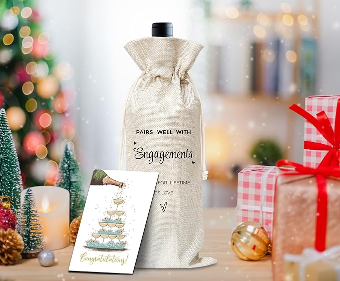 Engagement Wine Gifts Bag, Gifts For Wedding Engagement Marriage Bride Shower Reusable Wine Bag With Card, Champagne Gift Bag, Gifts For Newly Engaged Couples Bride Groom Women Men Friend Coworker-22