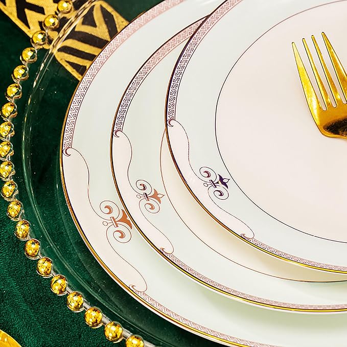 Bone China Tableware Set, 59-Piece Ceramic Tableware, Banquet Tableware for 8-10 People, Microwave-Safe Tableware, White Cyan Bone China