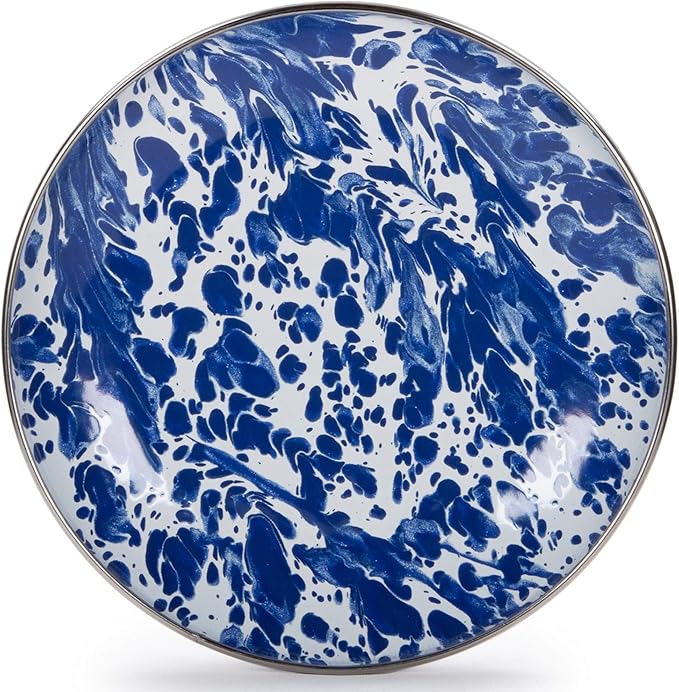 Golden Rabbit Enamelware Appetizer Plates, 6 inch, Cobalt Swirl, Set of 4